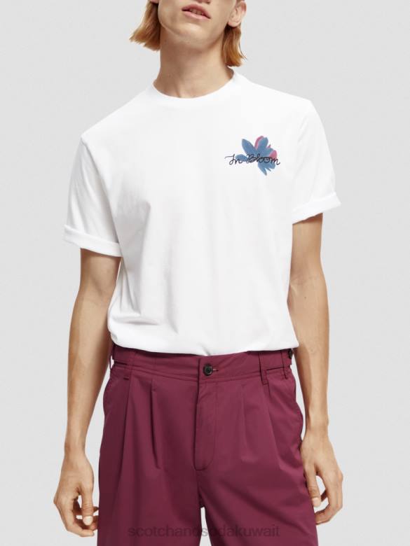 ملابس Scotch & Soda عمل فني من القطن العضوي تي شيرت أبيض رجال N0V4348