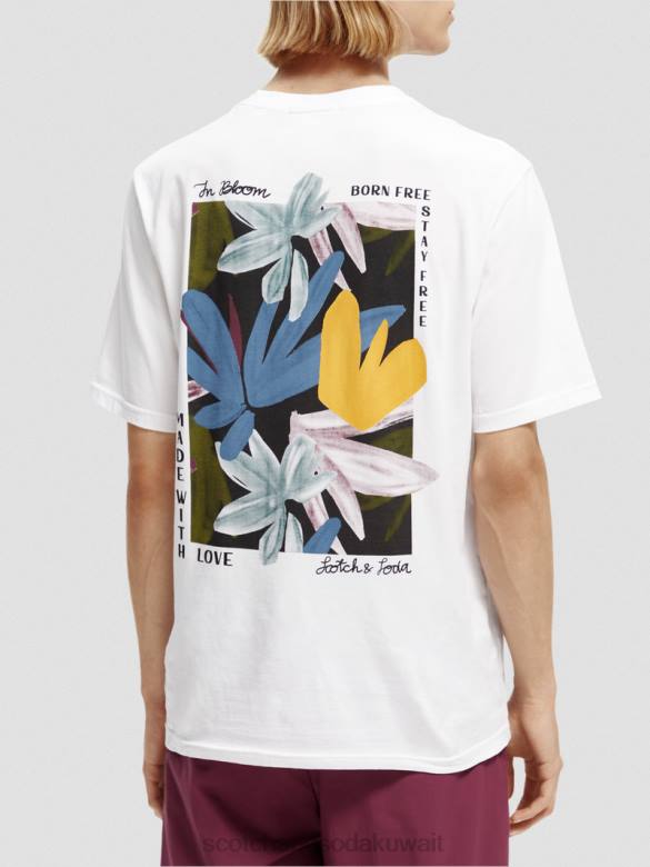ملابس Scotch & Soda عمل فني من القطن العضوي تي شيرت أبيض رجال N0V4348