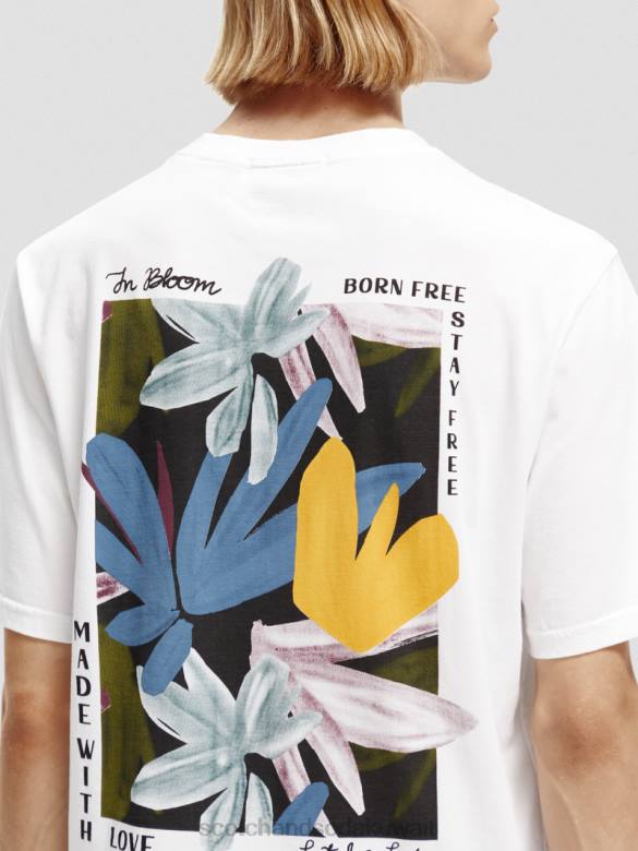 ملابس Scotch & Soda عمل فني من القطن العضوي تي شيرت أبيض رجال N0V4348