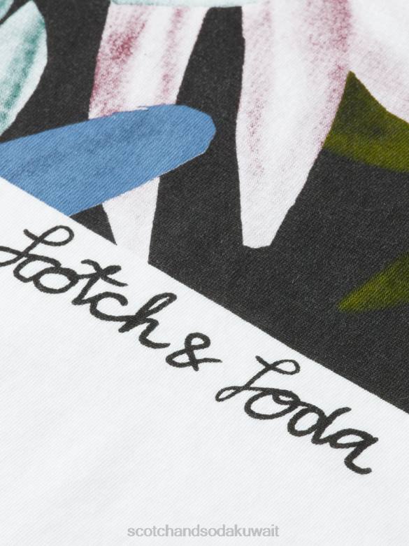 ملابس Scotch & Soda عمل فني من القطن العضوي تي شيرت أبيض رجال N0V4348