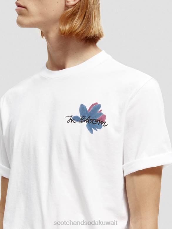 ملابس Scotch & Soda عمل فني من القطن العضوي تي شيرت أبيض رجال N0V4348
