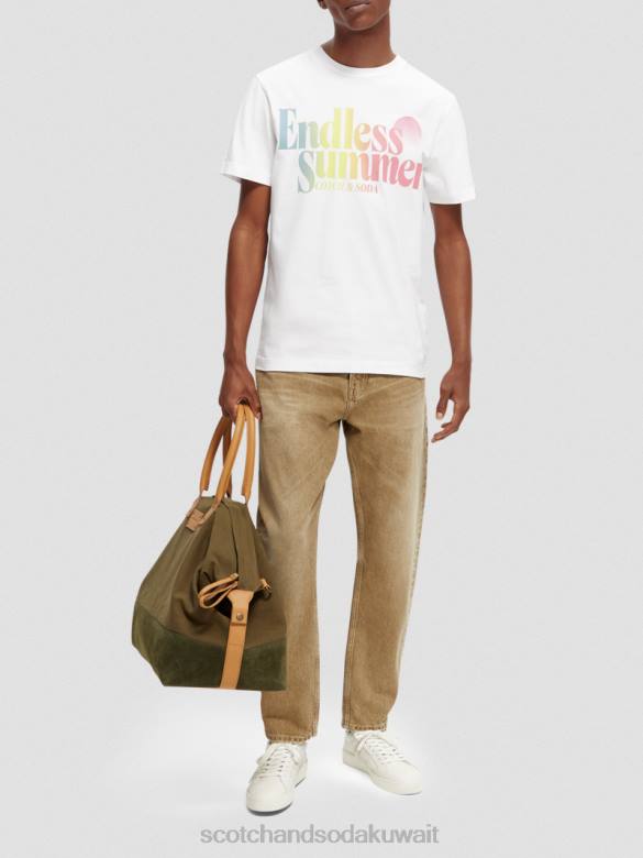 ملابس Scotch & Soda تي شيرت عمل فني مصبوغ مناسب بشكل عادي أبيض رجال N0V4355
