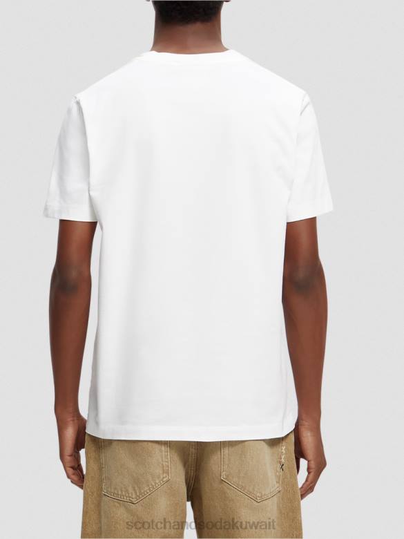 ملابس Scotch & Soda تي شيرت عمل فني مصبوغ مناسب بشكل عادي أبيض رجال N0V4355
