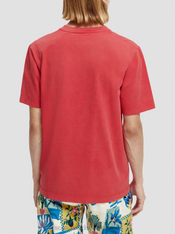 ملابس Scotch & Soda تي شيرت عمل فني مصبوغ مناسب بشكل عادي الخزامى الأحمر رجال N0V4357