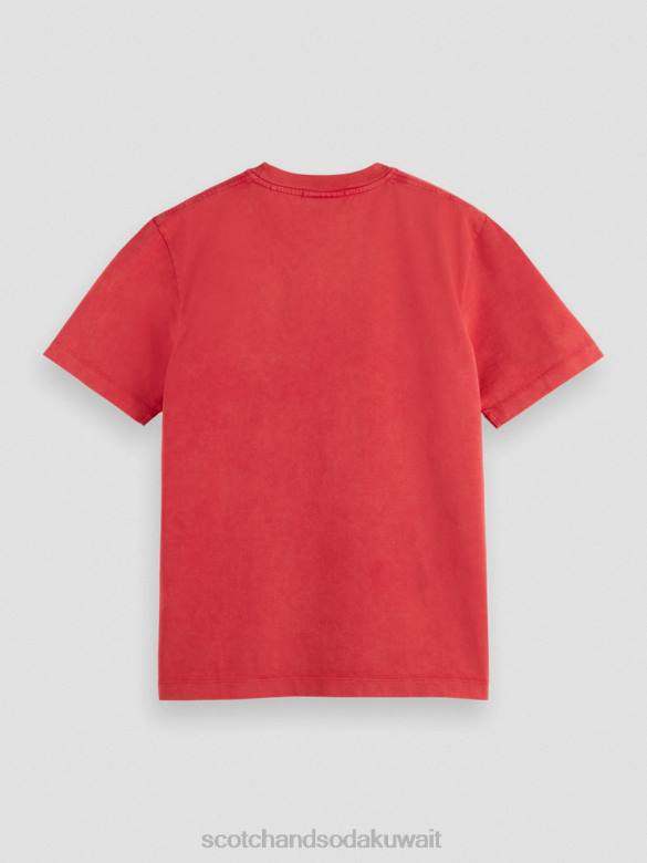 ملابس Scotch & Soda تي شيرت عمل فني مصبوغ مناسب بشكل عادي الخزامى الأحمر رجال N0V4357