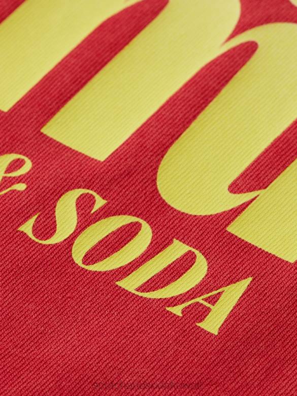 ملابس Scotch & Soda تي شيرت عمل فني مصبوغ مناسب بشكل عادي الخزامى الأحمر رجال N0V4357