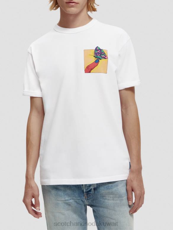 ملابس Scotch & Soda تي شيرت مريح ذو عمل فني عضوي أبيض رجال N0V4359
