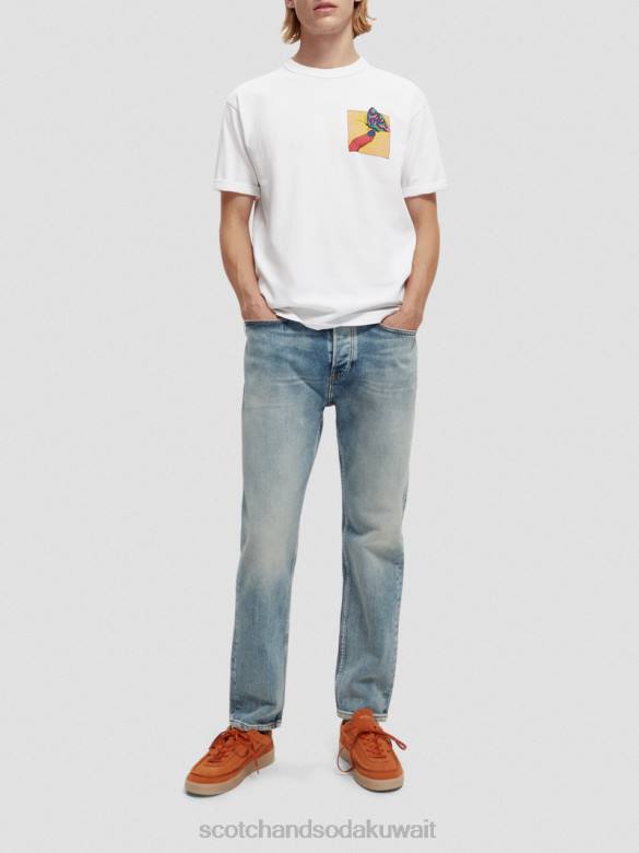 ملابس Scotch & Soda تي شيرت مريح ذو عمل فني عضوي أبيض رجال N0V4359
