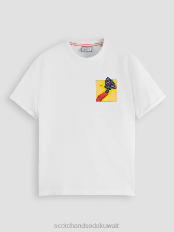 ملابس Scotch & Soda تي شيرت مريح ذو عمل فني عضوي أبيض رجال N0V4359