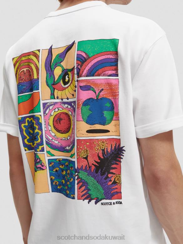 ملابس Scotch & Soda تي شيرت مريح ذو عمل فني عضوي أبيض رجال N0V4359