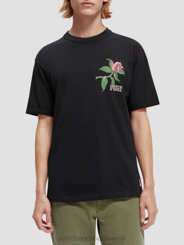 ملابس Scotch & Soda تي شيرت مريح ذو عمل فني عضوي أسود رجال N0V4362