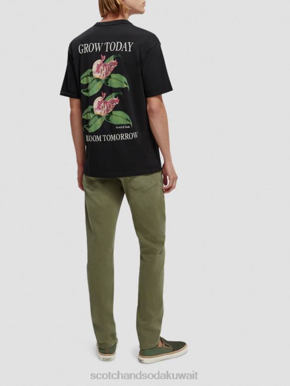 ملابس Scotch & Soda تي شيرت مريح ذو عمل فني عضوي أسود رجال N0V4362