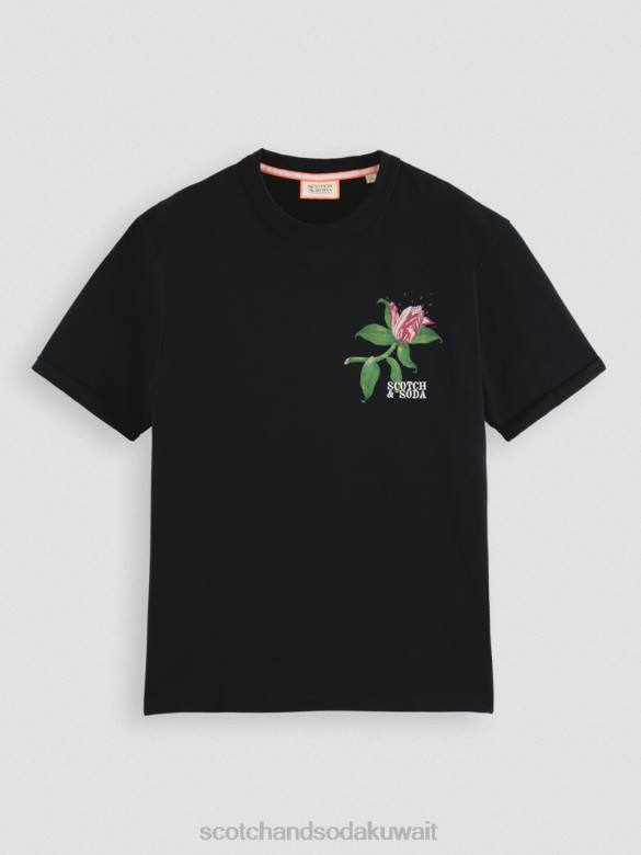 ملابس Scotch & Soda تي شيرت مريح ذو عمل فني عضوي أسود رجال N0V4362