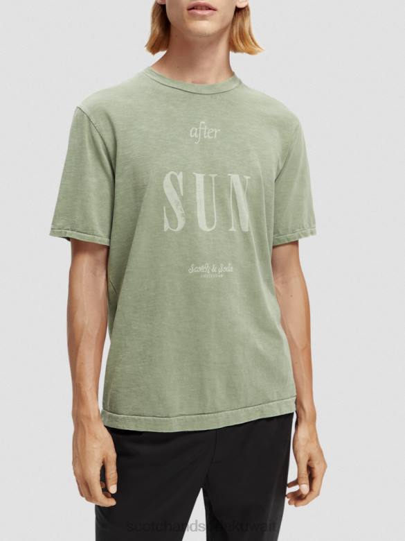 ملابس Scotch & Soda تي شيرت فني من الجيرسي العضوي الكاكي رجال N0V4365