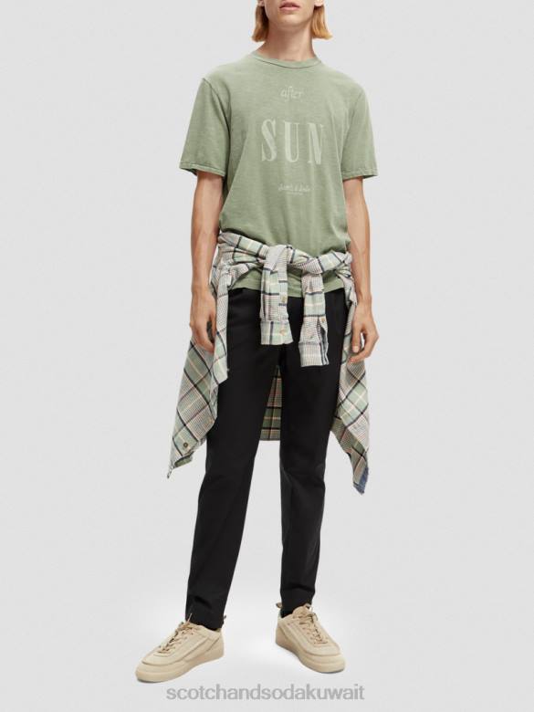 ملابس Scotch & Soda تي شيرت فني من الجيرسي العضوي الكاكي رجال N0V4365