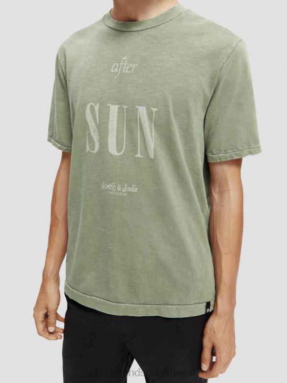 ملابس Scotch & Soda تي شيرت فني من الجيرسي العضوي الكاكي رجال N0V4365