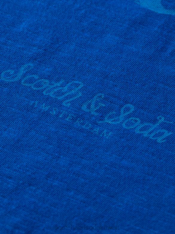 ملابس Scotch & Soda تي شيرت فني من الجيرسي العضوي القزحية الزرقاء رجال N0V4366