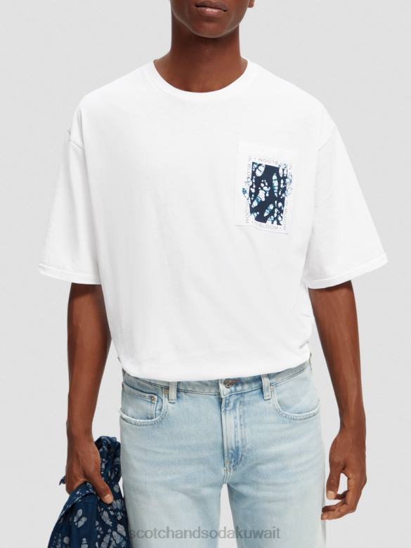 ملابس Scotch & Soda تي شيرت فضفاض مناسب للعمل الفني أبيض رجال N0V4373