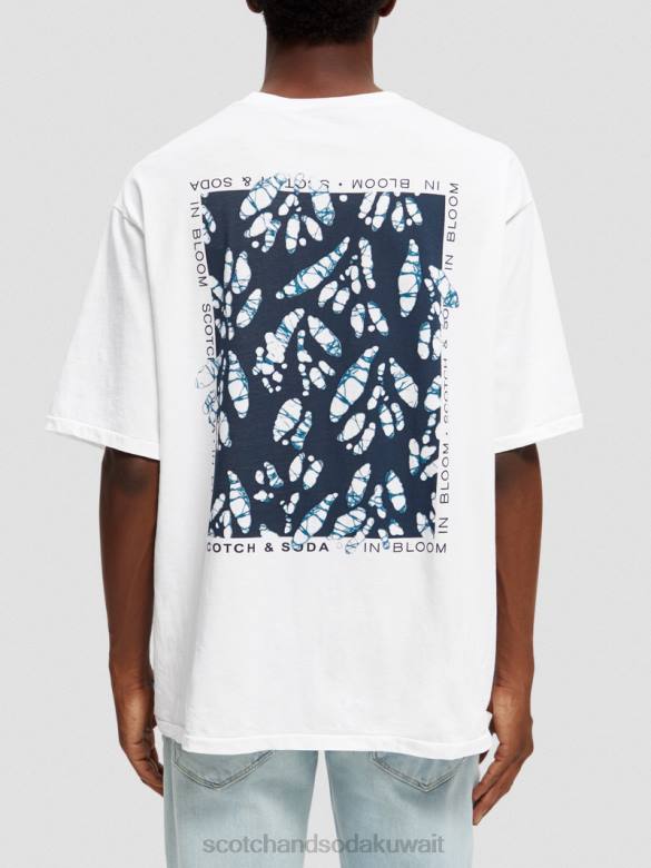 ملابس Scotch & Soda تي شيرت فضفاض مناسب للعمل الفني أبيض رجال N0V4373