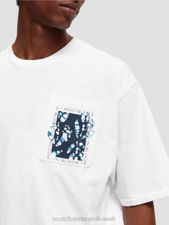 ملابس Scotch & Soda تي شيرت فضفاض مناسب للعمل الفني أبيض رجال N0V4373