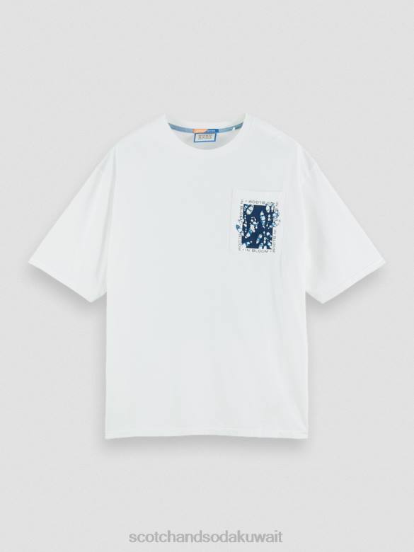 ملابس Scotch & Soda تي شيرت فضفاض مناسب للعمل الفني أبيض رجال N0V4373