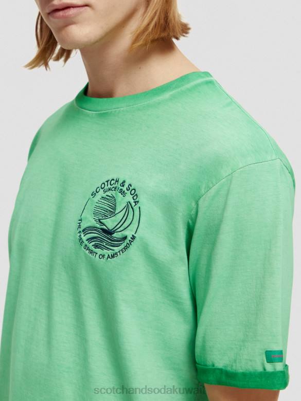 ملابس Scotch & Soda تي شيرت فني مصبوغ على البارد الأمازون الأخضر رجال N0V4376