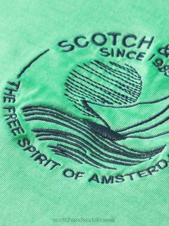 ملابس Scotch & Soda تي شيرت فني مصبوغ على البارد الأمازون الأخضر رجال N0V4376