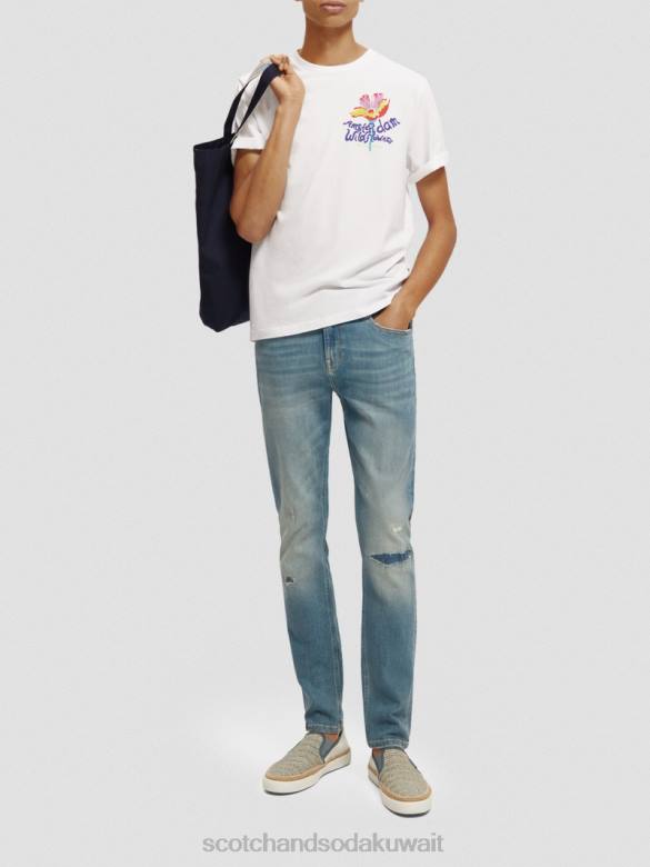 ملابس Scotch & Soda تي شيرت بياقة دائرية عمل فني أبيض رجال N0V4379