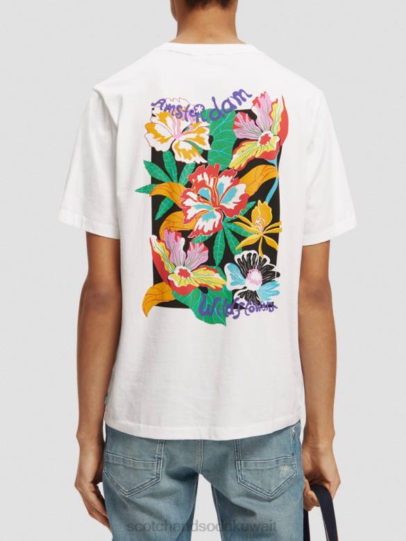 ملابس Scotch & Soda تي شيرت بياقة دائرية عمل فني أبيض رجال N0V4379