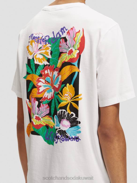 ملابس Scotch & Soda تي شيرت بياقة دائرية عمل فني أبيض رجال N0V4379