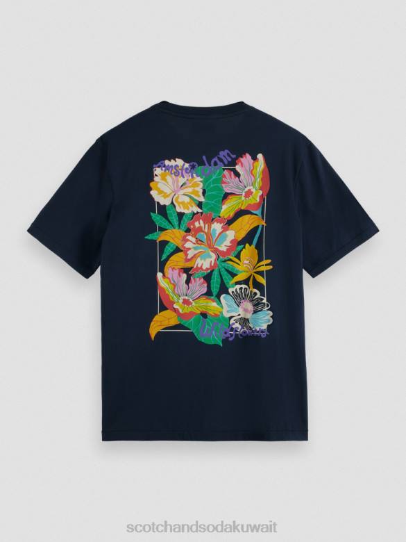 ملابس Scotch & Soda تي شيرت بياقة دائرية عمل فني أسود رجال N0V4380