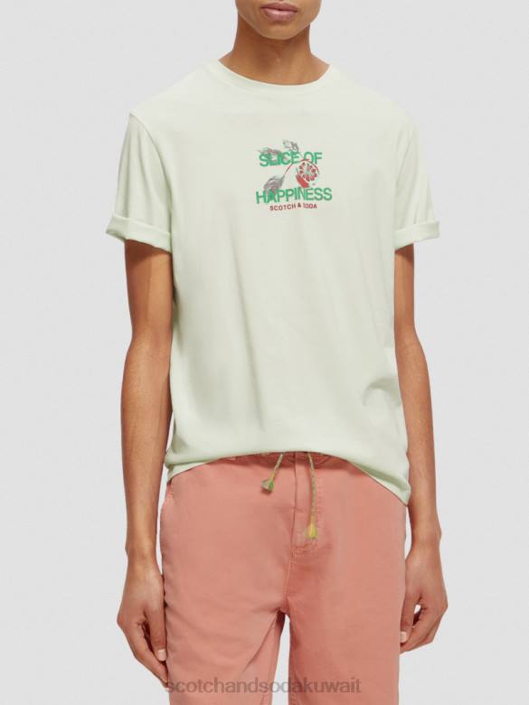 ملابس Scotch & Soda تي شيرت بياقة دائرية عمل فني نعناع رجال N0V4381