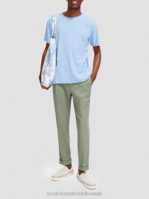ملابس Scotch & Soda تي شيرت مريح بحافة خام البحر الأزرق رجال N0V4383