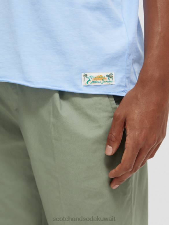 ملابس Scotch & Soda تي شيرت مريح بحافة خام البحر الأزرق رجال N0V4383