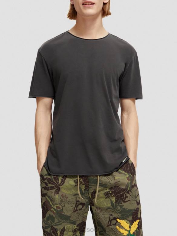 ملابس Scotch & Soda تي شيرت مريح بحافة خام أسود رجال N0V4384
