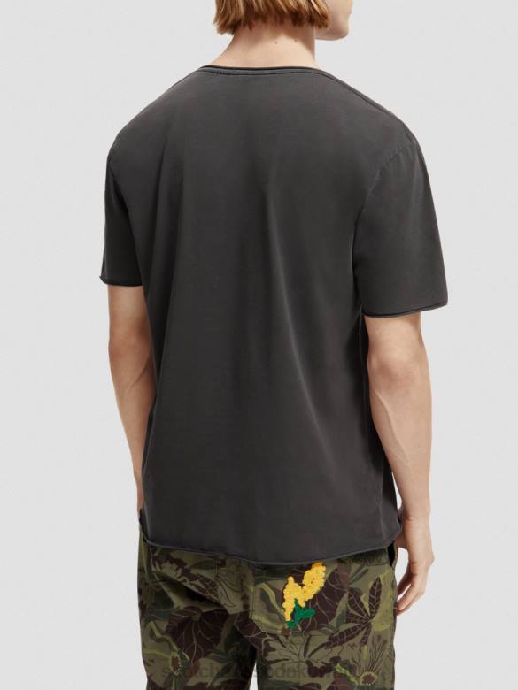 ملابس Scotch & Soda تي شيرت مريح بحافة خام أسود رجال N0V4384
