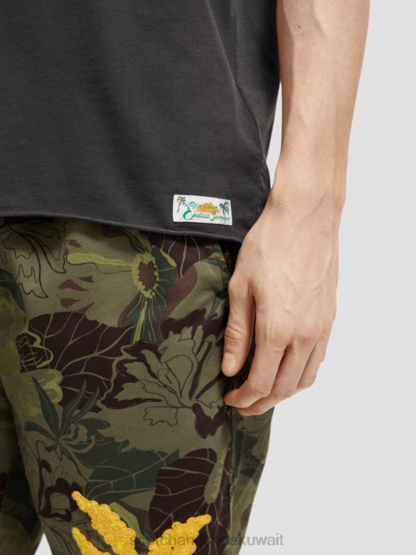 ملابس Scotch & Soda تي شيرت مريح بحافة خام أسود رجال N0V4384