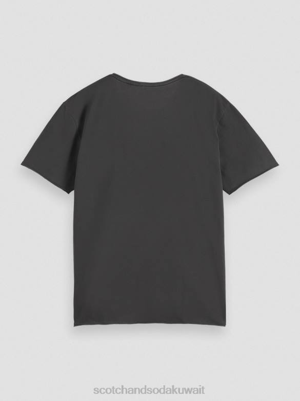 ملابس Scotch & Soda تي شيرت مريح بحافة خام أسود رجال N0V4384