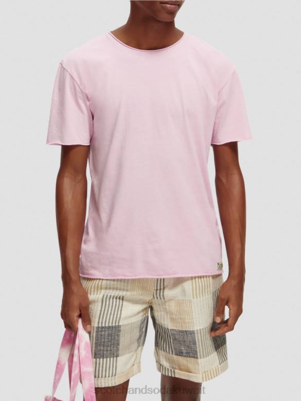 ملابس Scotch & Soda تي شيرت مريح بحافة خام الحجر الوردي رجال N0V4387