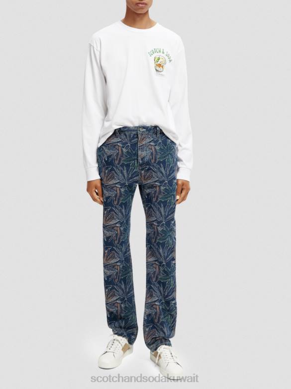 ملابس Scotch & Soda تي شيرت من القطن العضوي بأكمام طويلة أبيض رجال N0V4391