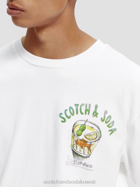 ملابس Scotch & Soda تي شيرت من القطن العضوي بأكمام طويلة أبيض رجال N0V4391