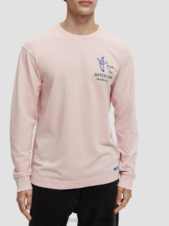 ملابس Scotch & Soda تي شيرت من القطن العضوي بأكمام طويلة وَردَة رجال N0V4392