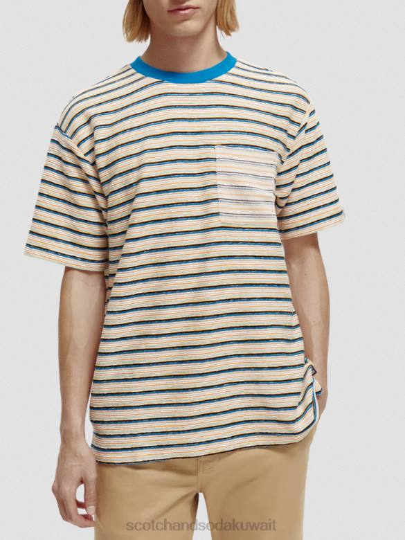 ملابس Scotch & Soda تي شيرت مخطط بجيوب من القطن العضوي التحرير والسرد ب رجال N0V4395