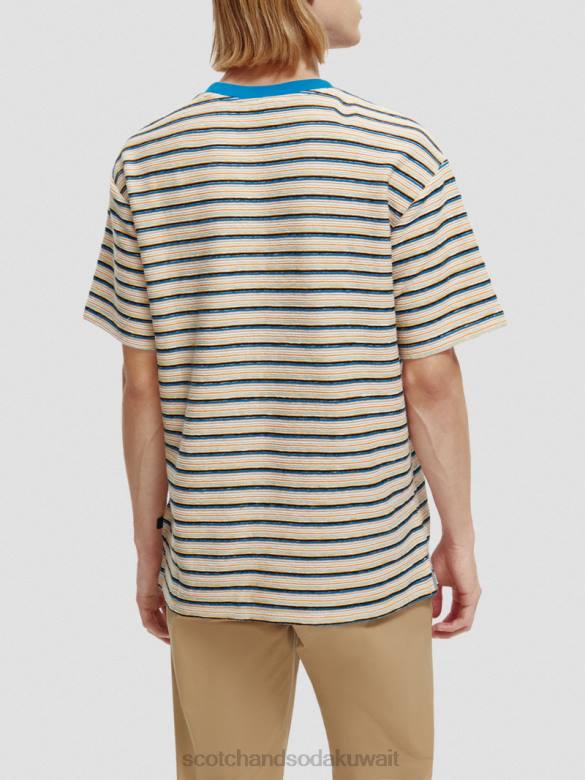 ملابس Scotch & Soda تي شيرت مخطط بجيوب من القطن العضوي التحرير والسرد ب رجال N0V4395