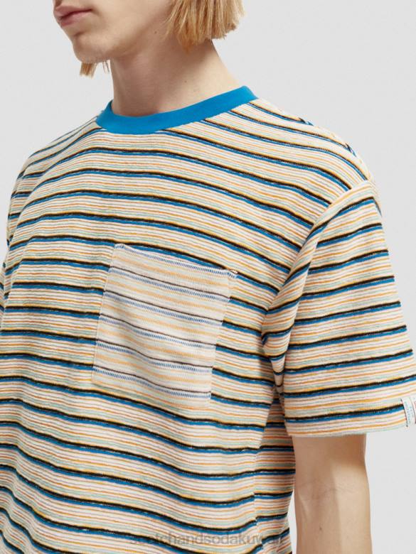 ملابس Scotch & Soda تي شيرت مخطط بجيوب من القطن العضوي التحرير والسرد ب رجال N0V4395
