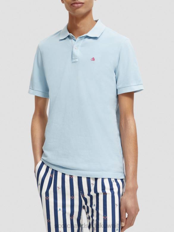 ملابس Scotch & Soda قميص بولو من القطن العضوي المصبوغ بالملابس البحر الأزرق رجال N0V4401