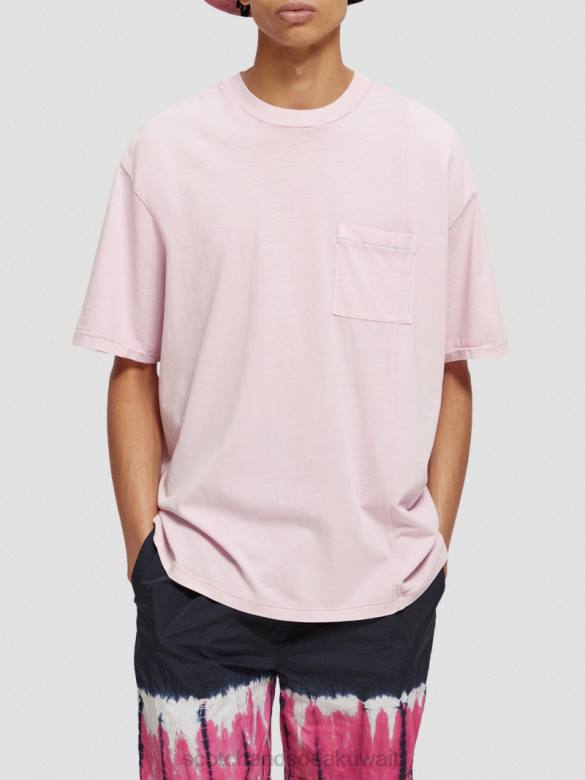 ملابس Scotch & Soda تي شيرت فضفاض مصبوغ بجيب الحجر الوردي رجال N0V4408