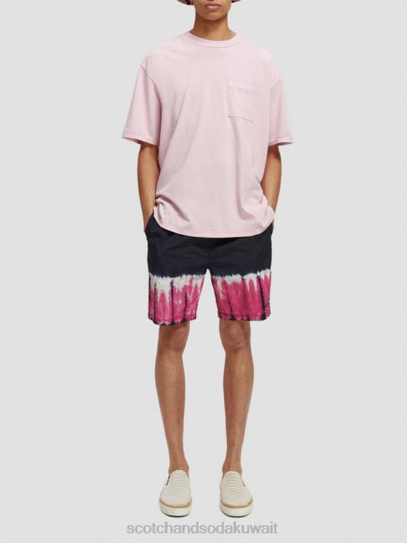 ملابس Scotch & Soda تي شيرت فضفاض مصبوغ بجيب الحجر الوردي رجال N0V4408