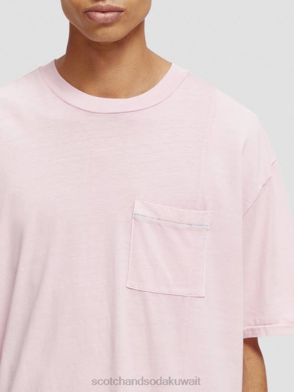ملابس Scotch & Soda تي شيرت فضفاض مصبوغ بجيب الحجر الوردي رجال N0V4408