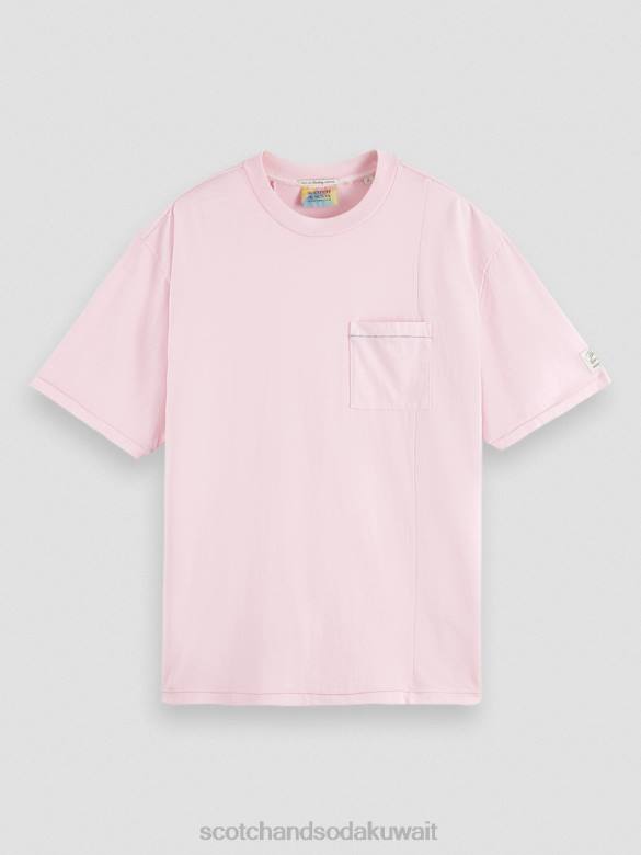 ملابس Scotch & Soda تي شيرت فضفاض مصبوغ بجيب الحجر الوردي رجال N0V4408